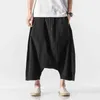 Katoen linnen wijd been zomer mannen casual kalf lengte mannelijke baan vaste big pocket baggy broek broek broek l220706