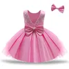 Girl Dresses Girl's Toddler Christmas Princess Party Dress Balckless Sleeveless Bow Tulle Born Birthday Boho Style GownGirl's