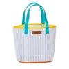 DHL50pcs Stuff Sacks Women PVC Stripes Prints Large Capacity Vertical Section Beach Handbag