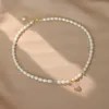 Anhänger Halsketten Minar Süße Unregelmäßige Süßwasser Perle Halskette Für Frauen Mädchen Rosa Farbe Pfirsich Perlen Strang Colliers Hochzeit SchmuckPendan