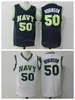 NCAA Naval Academy Navy Midshipmen Basketball College 50 David Robinson Jersey Navy Blue White Color Cotton Pure For Fans University Brifle