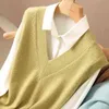 Women's Tanks & Camis Autumn new knitted cashmere sweater women's V-neck pullover with sleeveless solid color vest temperament