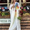 Bohemian Shirt Dress Chiffon Bikini Cover Up Kaftan White Loose Kimono Beachwear Print Tunic For Beach Swimsuit Cover Up 220622