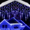 3-28M Weihnachten Wasserfall Girlande LED Vorhang Eiszapfen String Lichter Outdoor Weihnachten Dekoration Fee Light Decor Garten Eauves Patio 220408