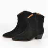 Botas Sexy Rebite Tornozelo Couro Chunky Saltos Mulheres Knight Punch Sapatos Senhoras Western Cowboy Retro Botas 220811