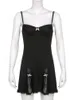 ダーリンガY2Kレトロレースパッチワークストラップボウブラックドレスミニファッション美学クラブパーティー女性衣装のセクシードレス220611