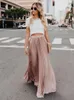 Etekler Moda Yüksek Bel Zarif Vintage Uzun Etek Kadın 2022 İlkbahar Yaz Büyük Hem Pileli Siyah Maxi Bayan Jupe FemmeSkirts
