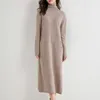 Women Dress Longer 100% Cashmere and Wool Knitted Jumpers New Fashion Winter Turtleneck Dresses Female Midcalf Pullovers 201110