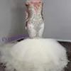 Illusion Manches Longues Robes De Mariée Sirène Cristal Scintillant Perlé Princesse Arabe Aso Ebi Africain Plage Jardin Robes De Mariée