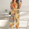 Summer Elegant Women Solid Casual Fitness Tracksuit Set Outfits Short Sleeve Crop Tops Trouser Flare Pants 2 Two Piece Set 220812