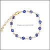 Gliederkette Armbänder Schmuck Lucky Evil Eye Armband Gold Silber Für Frauen Blaues Glas Türkei Einstellbar Männer G Dhkid