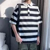 Korea Harajuku Fashion Men's Striped Polot kortärmad t-shirt japansk streetwear par estetik y2k färg matchande kläder y220426