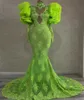 مخزون! بالإضافة إلى الحجم العربي ASO EBI Green Mermaid Dresses High Neck Lace Beded Long Sleeve Party Party Second Sextipe Dispartn