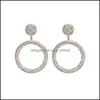 Hoop Hie Earrings المجوهرات الأزياء الساطع دائرة إسقاط الدقة الذهب الذهب Sier لون الراين للنساء حفل زفاف 217 التسليم 2021