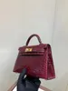 Handbag Crocodile Leather 7A Quality Genuine Handswen Bags Sewn 20cm real size with burgundy4TQL