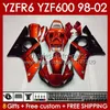 Kit de carroceria para Yamaha yzf r6 r 6 yzf600 600cc yzfr6 98 99 00 2001 2002 Corpo 145No.190 YZF 600 CC YZF-600 98-02 Cowling Yzf-R6 1998 1999 2000 01 02 OEM Fairing Glossy Blk