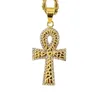 Stainless Steel Ancient Egyptian Gold Ankh Necklace Pendants Jewellery Religious Cross Agypt Charm Necklace Jewel With CZ Stone Fashion Hip Hop