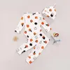 Set di abbigliamento 0-24M Casual Bambini Neonato Ragazza Zucca di Halloween Stampa Girocollo Manica lunga Pagliaccetto Pantaloni Harem Cappello Costume 3 pezziAbbigliamento