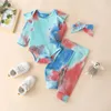 2022 Girls Designer Clothes Kids Tie-Dye Pit Striped Clothing Sets Summer Boutique Rompers Pants Headband Suits Breathable Casual Jumpsuits Trousers Outfits