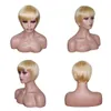 Perruque Bob courte ondulée couleur blond miel 613, avec frange, coupe Pixie, sans dentelle, cheveux humains, pour femmes noires, Indian4687983