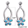 Stud Cute Female Flower Earrings Vintage Silver Color Double For Women Boho White Blue Fire Opal EarringsStud