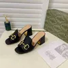 designer slippers family version thick square head one-way rank buckle high heel wear cool drag women sandal 001