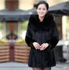 Luxury Faux Rabbit Fur Winter Coat Fashion Hooded Fox Fur Collar Medium-long lady Overcoat Elegant Women coat