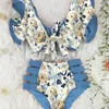 Sexy High Waist Bikinis Print Swimwear Women Swimsuit Shoulder Ruffle Bathing Suits Beach Wear Push Up Biquini Female 220512