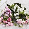 Flores decorativas grinaldas 10heads mini peonies de primavera de seda te chá artificial rosa Flores Fleur Articielles para decoração de mesa em casa Fake