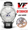 VF V3 Master Ultra Thin Moon Q1368430 JLC A925 Automatisk Herrklocka Stålfodral Vit Urtavla Silver Stick Markers Läderrem Korrekt Moon Phase Super Edition Puretime