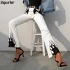 Rapwriter rahat panelli alev baskı yüksek bel uzun bel pantolon kadın yeni bahar dipleri ince fit uzun pantolon cep T200319