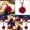 Produtos de estilo chin￪s Natural Cinnabar Stone Rose Pingente roxo Ouro Flor Flor Blossom Chain Boa sorte ￩ a primeira a Ward