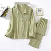 Women's Sleepwear spring and autumn pure cotton crepe cloth couple soft and 220823