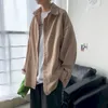 코듀로이 재킷 여성 셔츠 남자 블라우스 가을 한국어로 느슨한 일본 빈티지 레트로 홍콩 풍미 야구 유니폼 220323