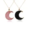 Collana con ciondolo in pietra di resina rosa nera luna Donna Druzy Drusy Catena color oro per collegamento femminile