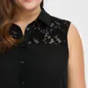 S-XL Summer Lace Patchwork Blouses Women Fashion Solid Color Button Shirts Asymmetric Sleeveless Turn Down Collar Tops blusas L220705