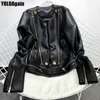 YOLOAgain Women genuine leather jacket ladies black real leather jacket 201030