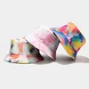 43 colors Summer Tie Dye Bucket Hats Fashion Rainbow Color Printing Bucket cap Panama Double-sided Fishing Hat Men and Women Sun Hat XY629