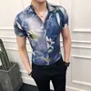 Sommarmän skjortor designer tryck kort ärm avslappnad smal fit klänning skjortor streetwear social tuxedo hawaii skjortor manliga kläder