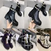 Top designer outono e inverno duplo laço de couro feminino strass tornozelo botas curtas botas de areia salto grosso elevado botas martin botas de neve