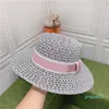 Casquettes de pêcheur tressées en herbe, chapeaux de plage d'été pour femmes avec ruban rose, chapeau respirant creux UV pour les vacances