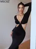 Uitgesneden lange mouw bodycon jurk vrouwen elegante zwarte lange feestjurken 2022 lente zomer sexy maxi dress club outfits 220316