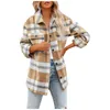 Kvinnors Jackor Borstat Plaid Kvinnor Långärmad Flannell Lapel Button Down Pocketed Jacket Coats Chaqueta Mujer Vinter Kvinnor