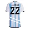 3 étoiles 4xl 22/23 Argentine Soccer Jerseys Signé Version J.Alvarez Di Maria Football Shirts 2022 2023 KUN AGUERO DYBALA LO CELSO MENS Men Kits Kits Kits Full Full