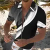 Camisas casuales para hombres Cárdigan con estampado de gradiente Camiseta para hombres Camiseta de manga corta Anti Pilling Verano Slim Turn-Down Collar Top para uso diario Hombres