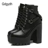 Gdgydh Fashion Black Boots Women Heel Spring Autumn Lace-up Soft Leather Platform Shoes Woman Party Ankle Boots High Heels Punk 220817