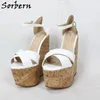 Sorbern blanc brevet sandales compensées à talons hauts femmes chaussures d'été plates-formes talons fétiches talon couvert couleurs personnalisées