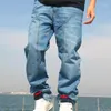 Plus size mode jeans mannen casual denim broek losse baggy rechte broek hiphop harem streetwear kleding1