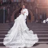 Lyxig strasskristallbröllopsklänning Hög nackpärlor Applique långa ärmar sjöjungfru brudklänningar underbara Dubai Wedding Gow4573086