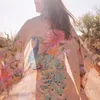 Bohemian Printed Summer Beach Wear Clothing Long Kimono осень плюс размеры Tunic Women Tops Tops Self -Pired Tav A155 220510